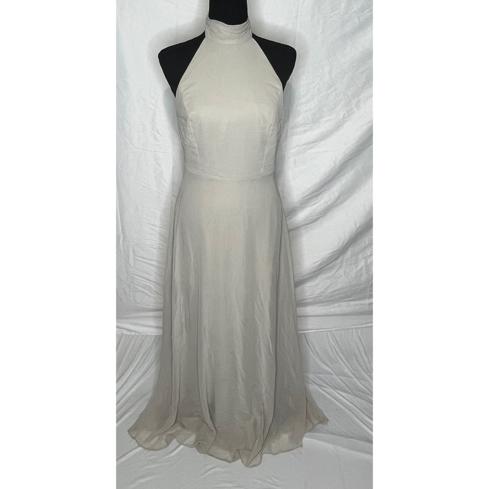 After Six Maxi Dress Womens 8 Oyster Gray Halter Neck Open Back Chiffon 1545 A2
